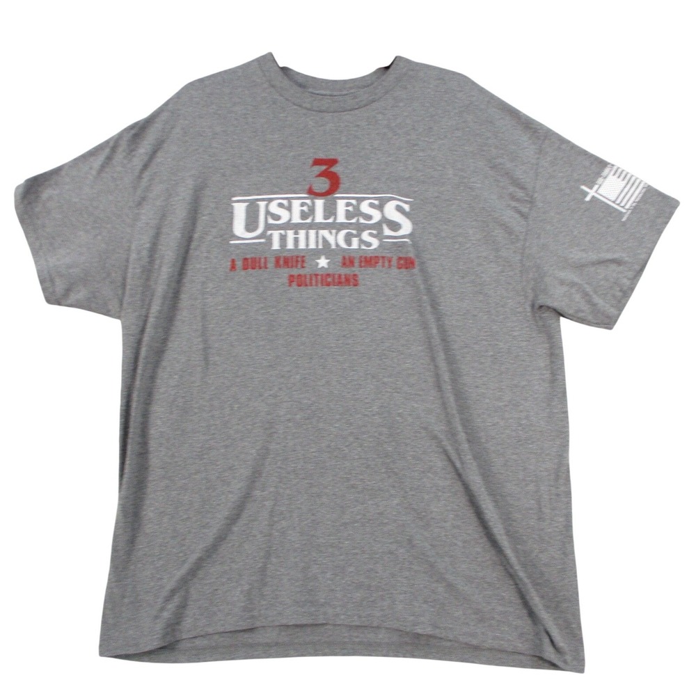 Gildan Mens 3 Useless Things Graphic T-Shirt Gray XL Heavy Cotton Politician Fun